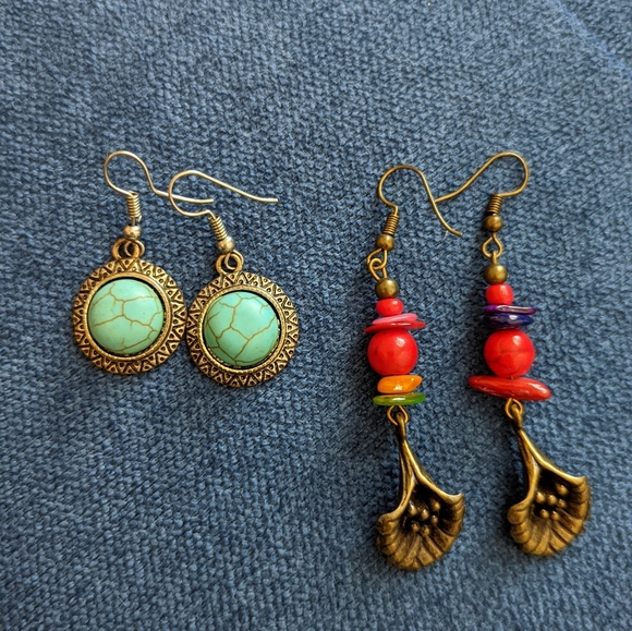 Two Pairs of Boho Dangle Earrings - Picture 2 of 3